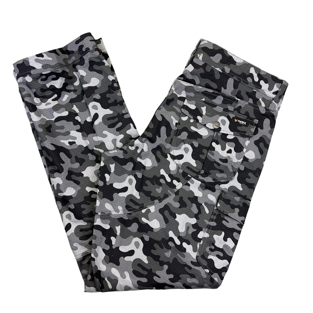HAWX Pants Mens 33x34 Gray Camo Canvas Cargo Workwear Utility Stretch Rip Stop